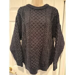 The Irish Store Aran Crew Neck Sweater XXL Charcoal 100% Wool Cable Knit Ireland